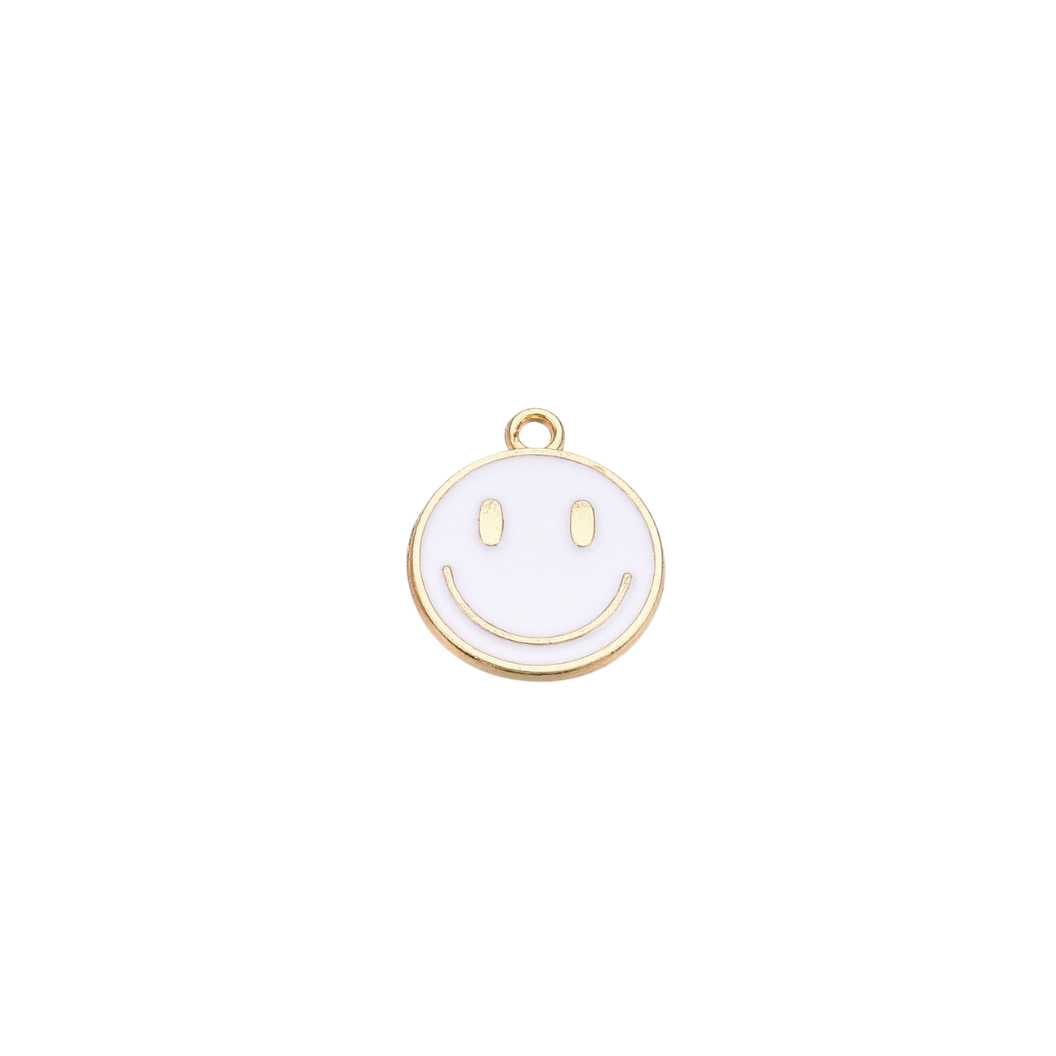 Gold Large Smiley Face Charms | White