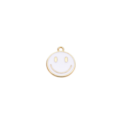 Gold Large Smiley Face Charms | White