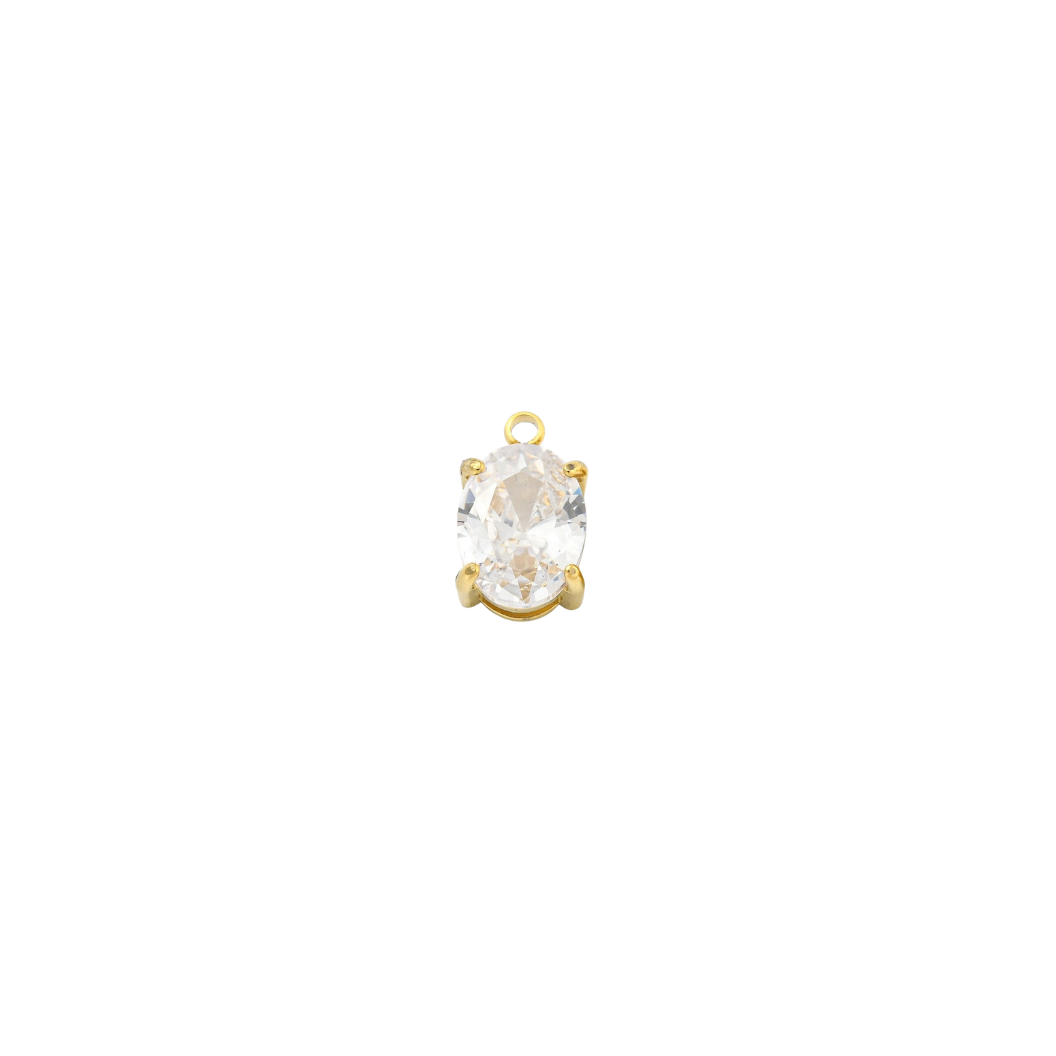 Gold Pure Brilliance Small Oval Cubic Zirconia Charm | Waterproof Stainless Steel