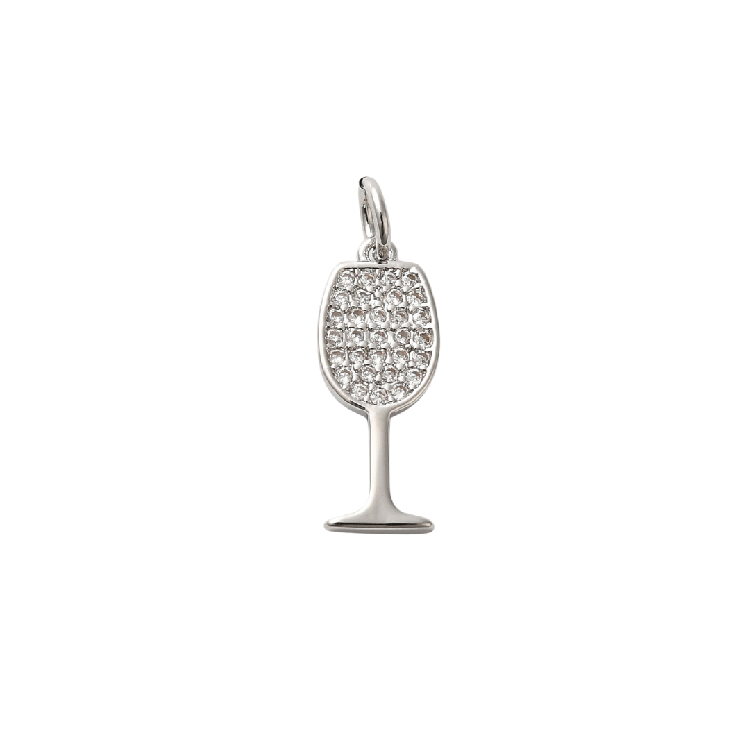 Front view of the Silver Cubic Zirconia Wine Glass Charm
