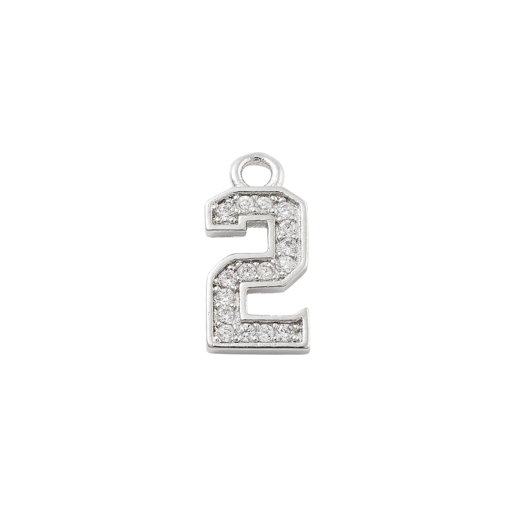 Front view of the Silver Pave Number Charm | Number Charm | Two