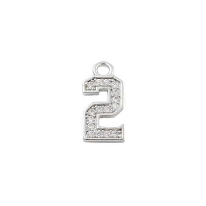 Front view of the Silver Pave Number Charm | Number Charm | Two