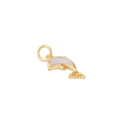 Side view of the Gold Shell Dolphin Charm
