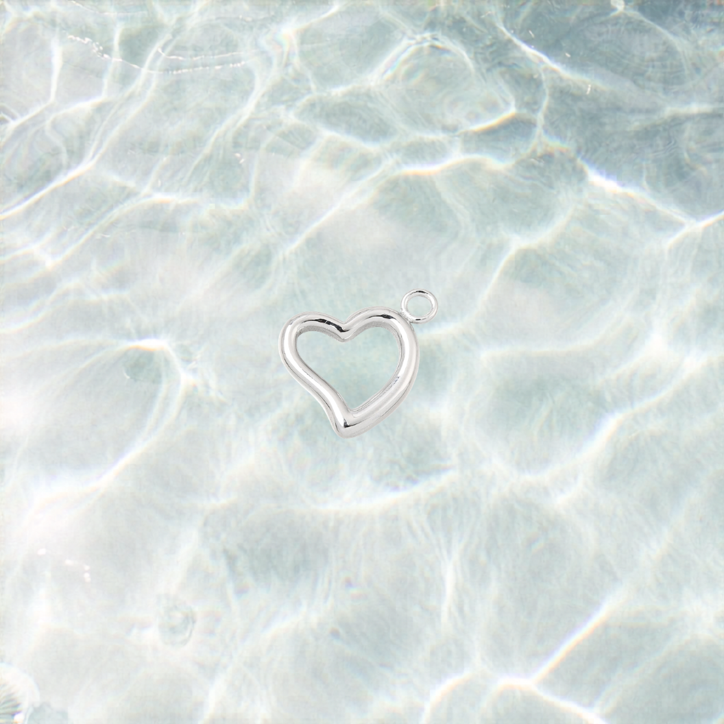 Silver Outline Heart Charm - Waterproof Stainless Steel