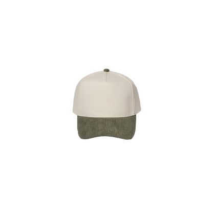 Two-tone cap with beige top and green bottom on a white background