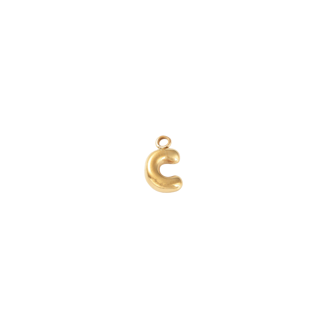Gold letter 'C' pendant on a white background