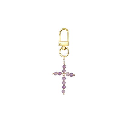 Front of the Gold Gemstone Cross - Assorted | Keychain & Purse Charm