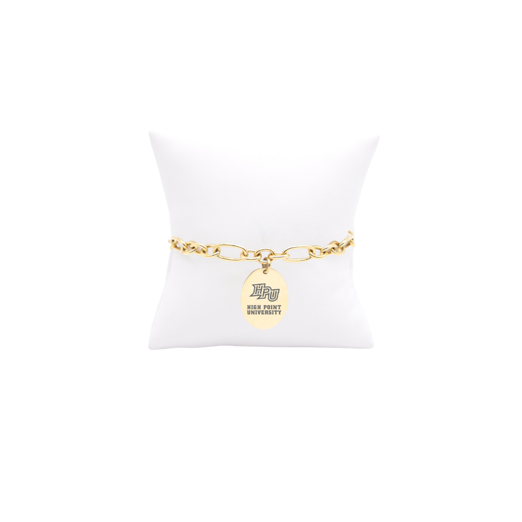 High Point University Keepsake Bracelet with Large Gold Oval Charm | Waterproof, Hypoallergenic & Tarnish Resistant