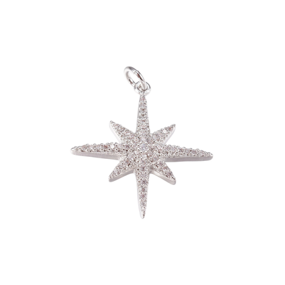 Front view of the Silver Large Cubic Zirconia Starburst Star Charm