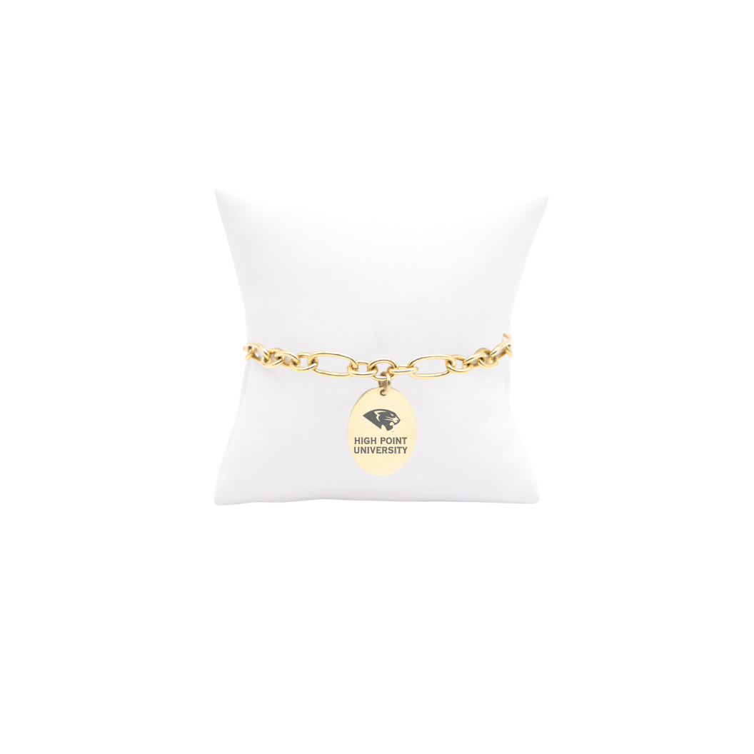 High Point University Keepsake Bracelet with Small Gold Oval Charm | Waterproof, Hypoallergenic & Tarnish Resistant