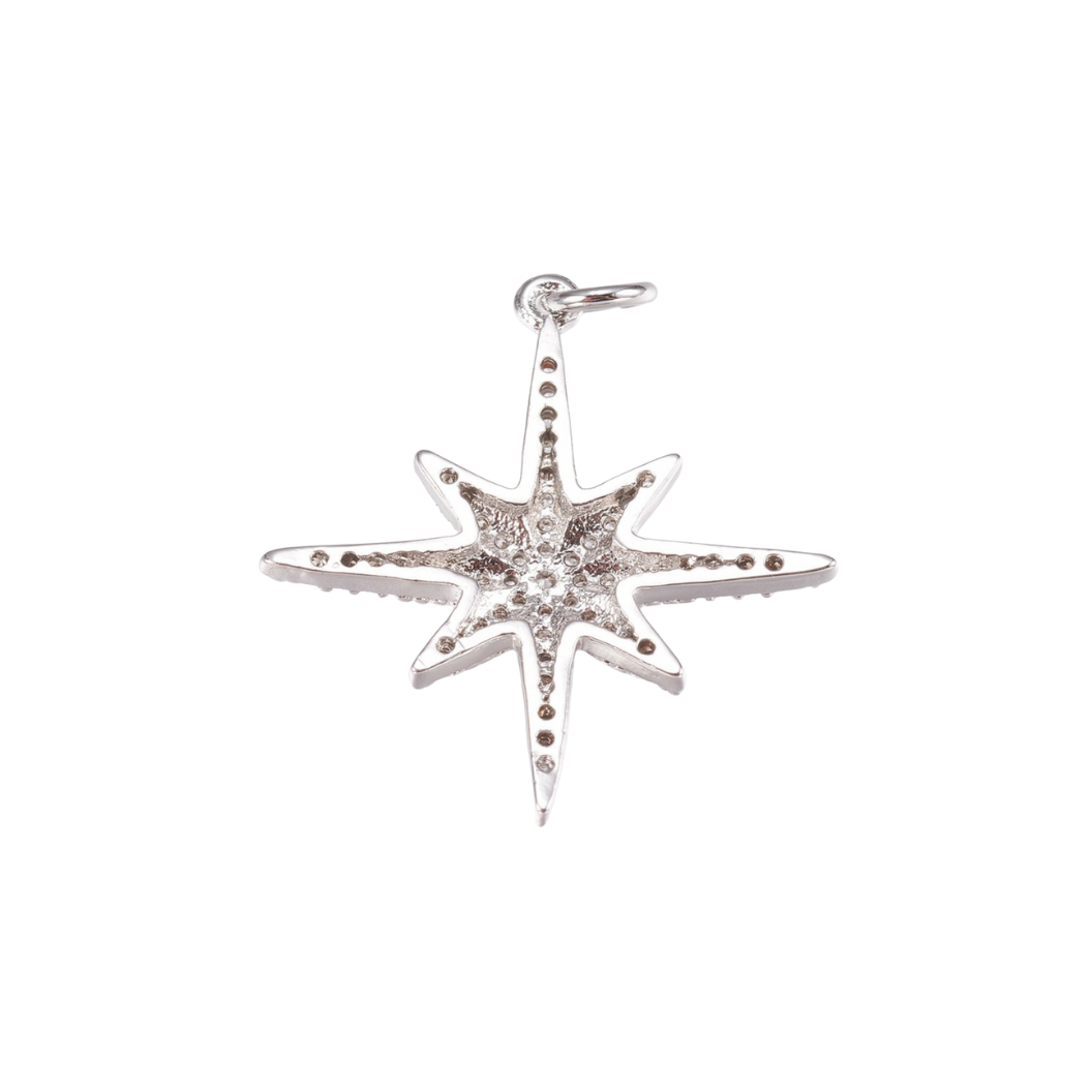 Silver Large Cubic Zirconia Starburst Star Charm