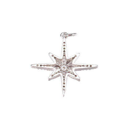 Back view of the Silver Large Cubic Zirconia Starburst Star Charm