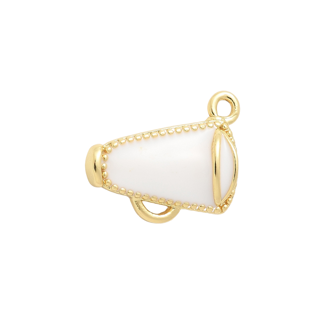 Gold White Cheer Megaphone Charm