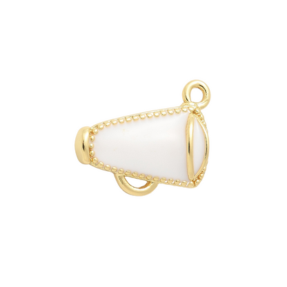 Front view of the Gold White Cheer Megaphone Charm