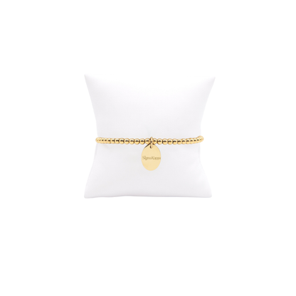 Sigma Kappa Classic Gold Beaded Bracelet with Small Gold Oval Charm | Waterproof, Hypoallergenic & Tarnish Resistant