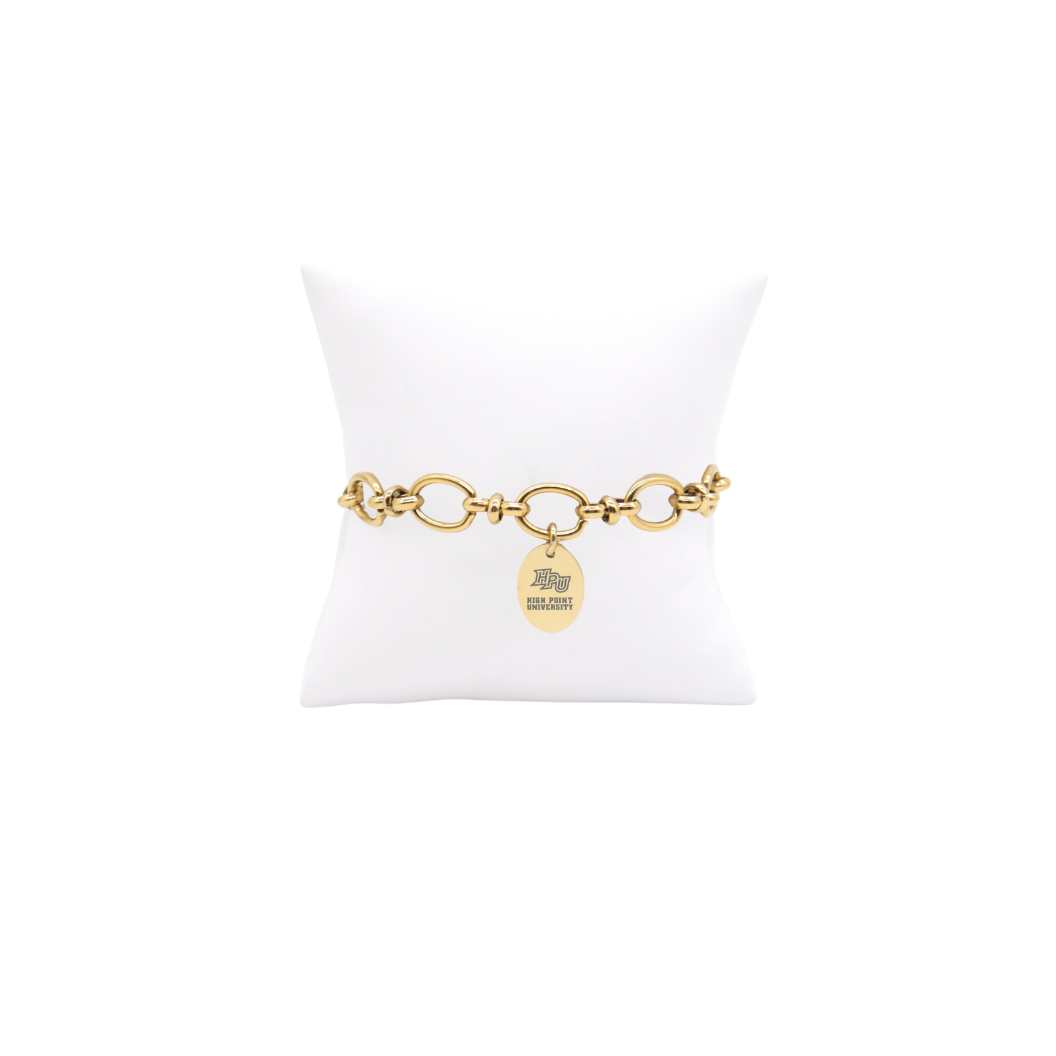 High Point University Evermore Bracelet with Large Gold Oval Charm | Waterproof, Hypoallergenic & Tarnish Resistant