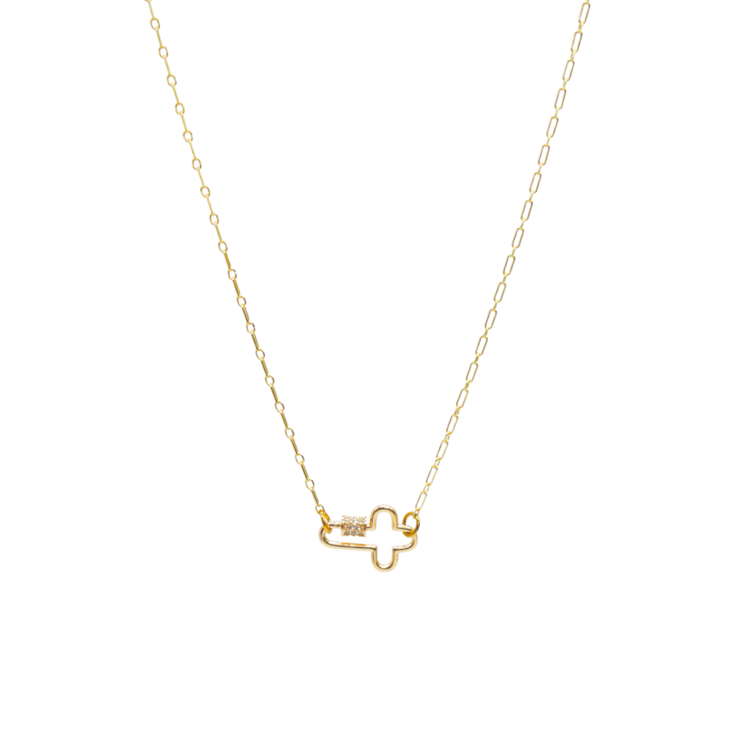 Transparent view of the Gold Madilyn Necklace with Mary Carabiner