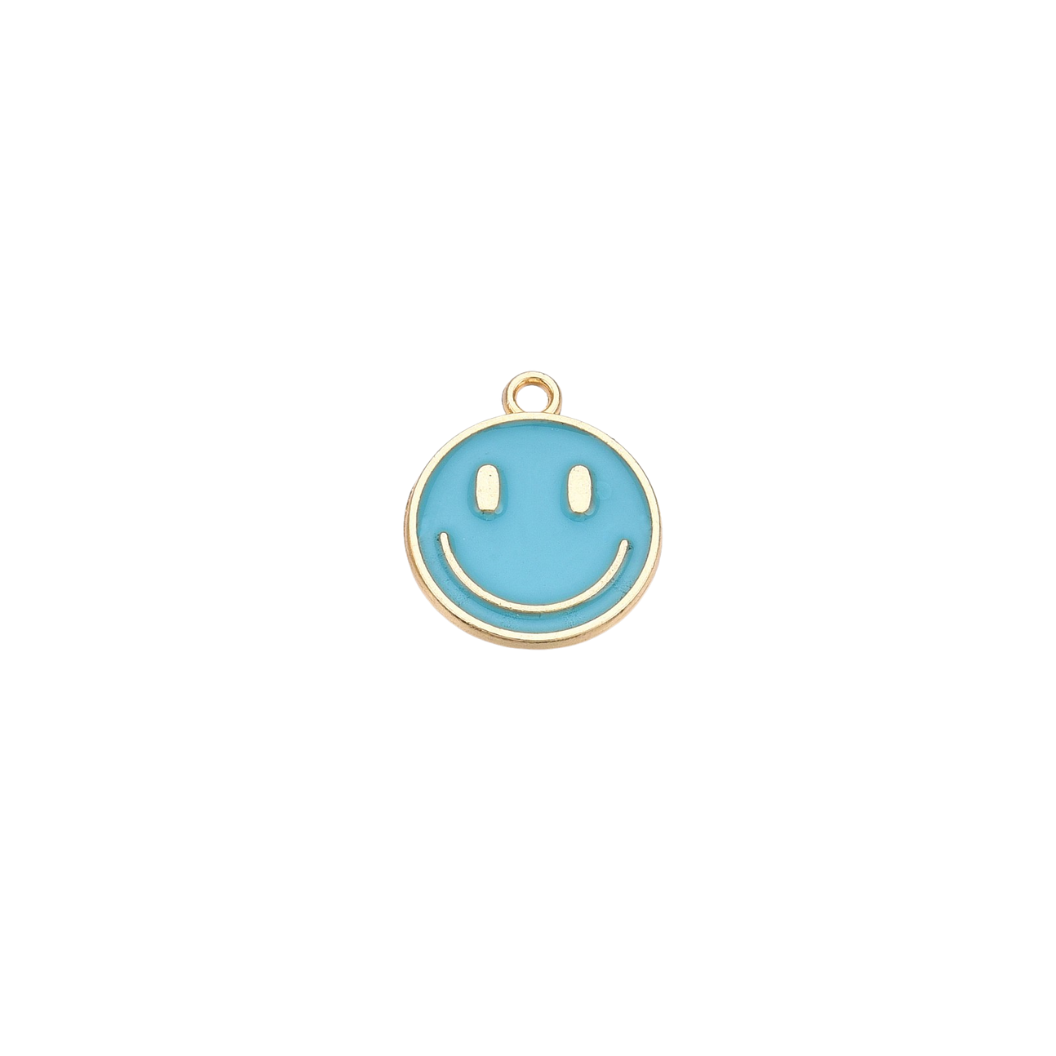 Gold Large Smiley Face Charms | Blue