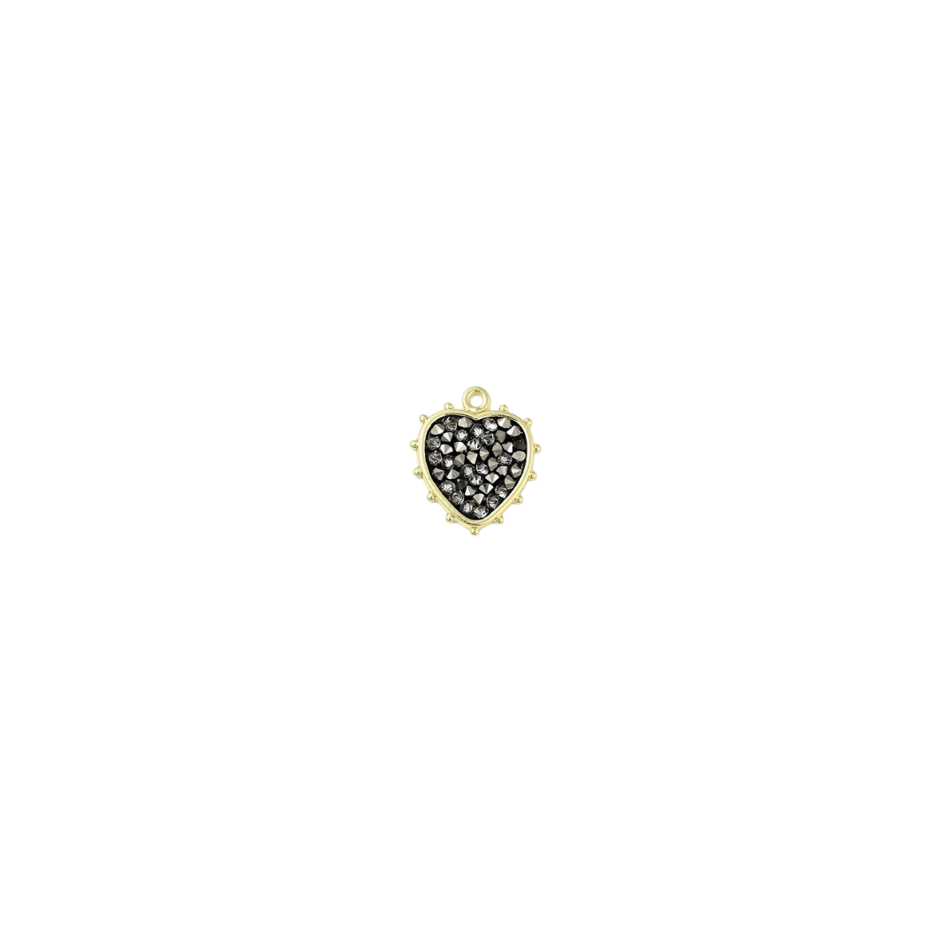 Transparent view of the Gold Rhinestone Heart Charm | Black