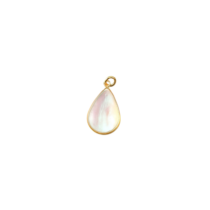 Teardrop-shaped pendant with gold setting on a white background