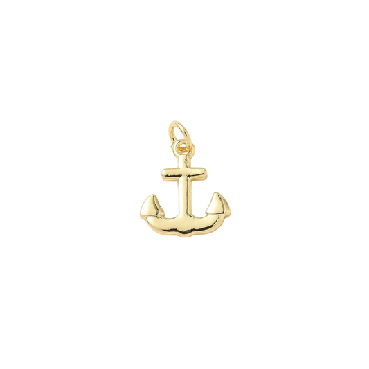 Gold anchor pendant on a white background