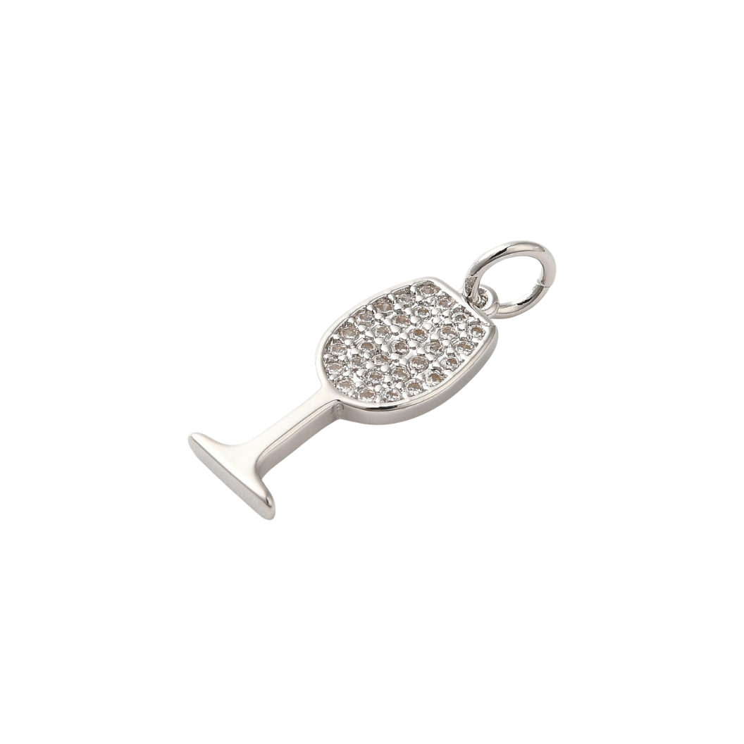 Side view of the Silver Cubic Zirconia Wine Glass Charm
