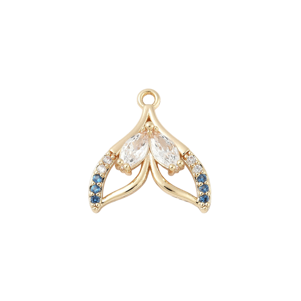 Gold Whale Tail Whisper with Cubic Zirconia Charm Transparent