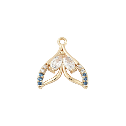 Gold Whale Tail Whisper with Cubic Zirconia Charm Transparent