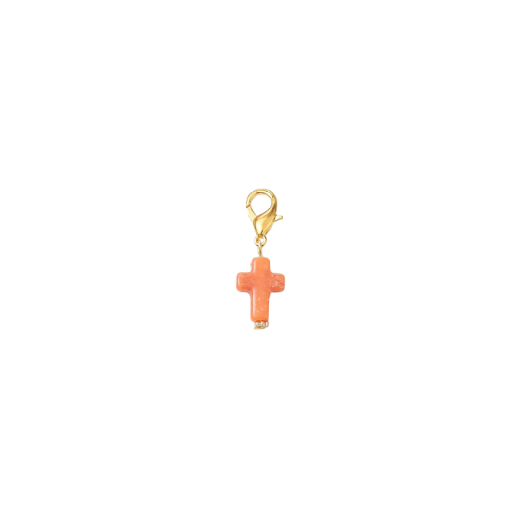 Gold Faith Flare Cross Charm - Orange