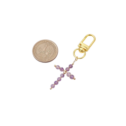 Gold Gemstone Cross - Assorted | Keychain & Purse Charm compared to a coin