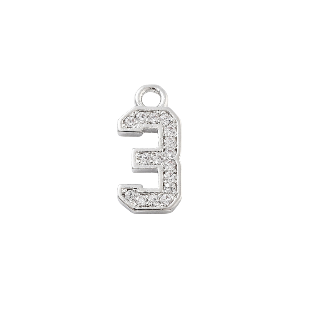 Front view of the Silver Pave Number Charm | Number Charm | Three