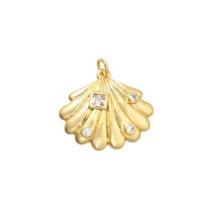 Transparent view of the Gold Lyra Shell with Cubic Zirconia Charm