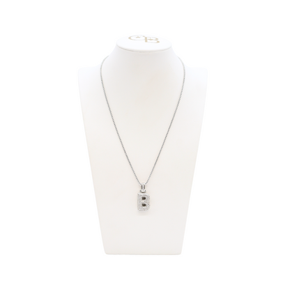 Front view of the Silver Rhinestone Bubble Letter Necklace | Letter B