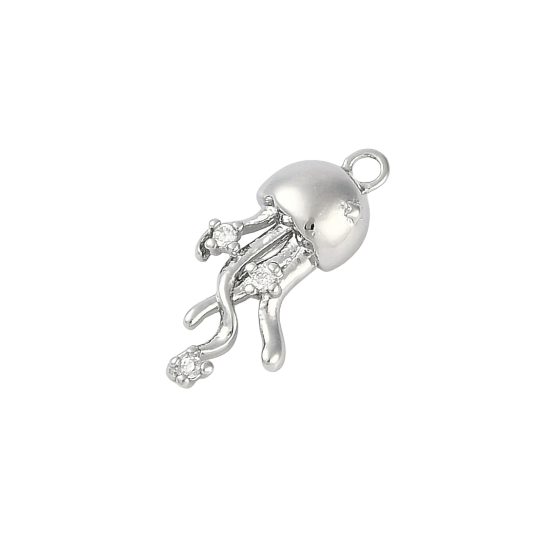 Side view of the Silver Jellyfish Dazzle with Cubic Zirconia Charm