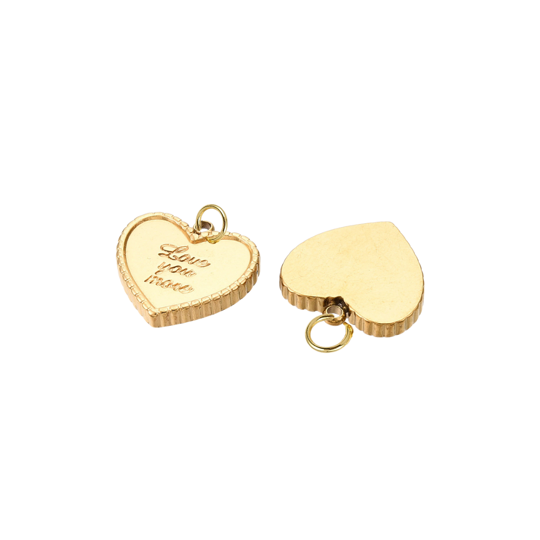 Gold heart-shaped pendant with 'Love is the best' engraving on a white background