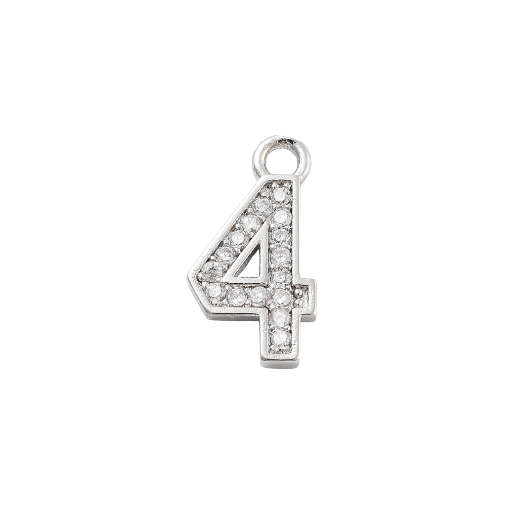 Front view of the Silver Pave Number Charm | Number Charm | Four