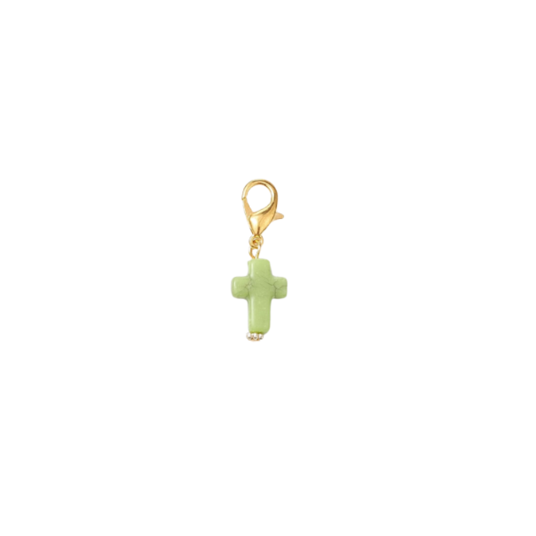 Gold Faith Flare Cross Charm - Green