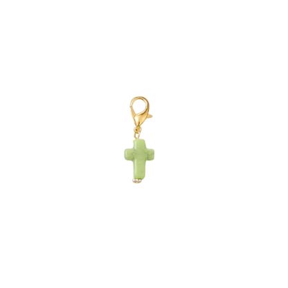 Gold Faith Flare Cross Charm - Green