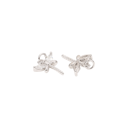 Front and back view of the Silver Dragonfly with Cubic Zirconia Charm
