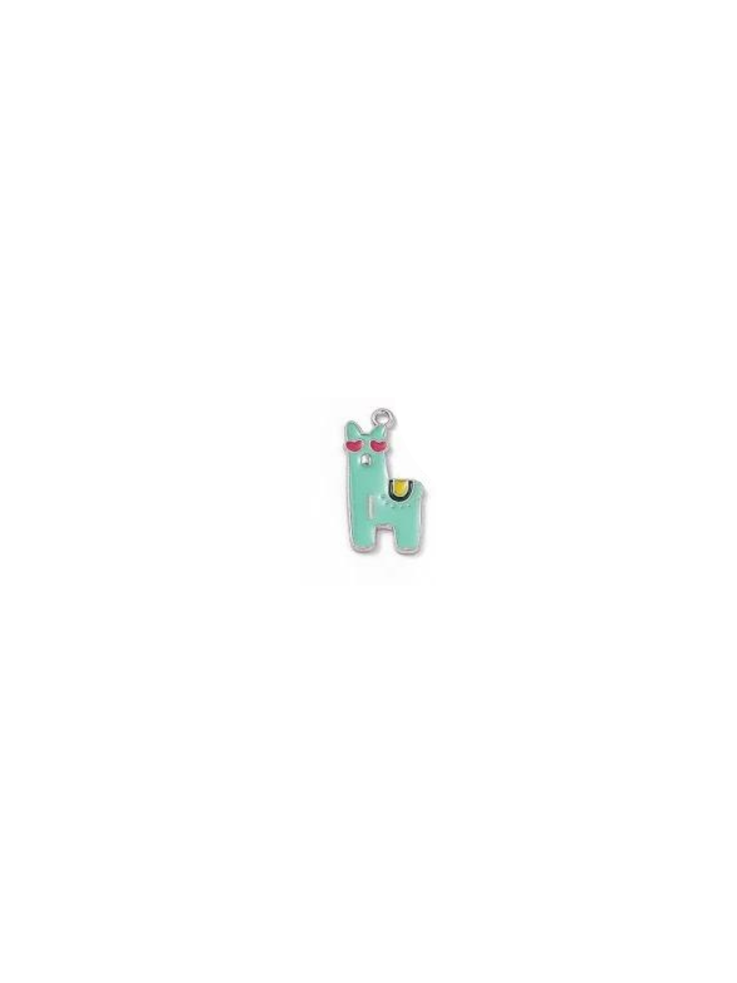 Green alpaca charm on white background.