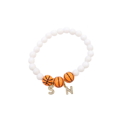 Front of the Beaded Basketball Bracelet | White