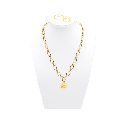 Sigma Kappa Evermore Necklace with Large Gold Oval Charm | Waterproof, Hypoallergenic & Tarnish Resistant
