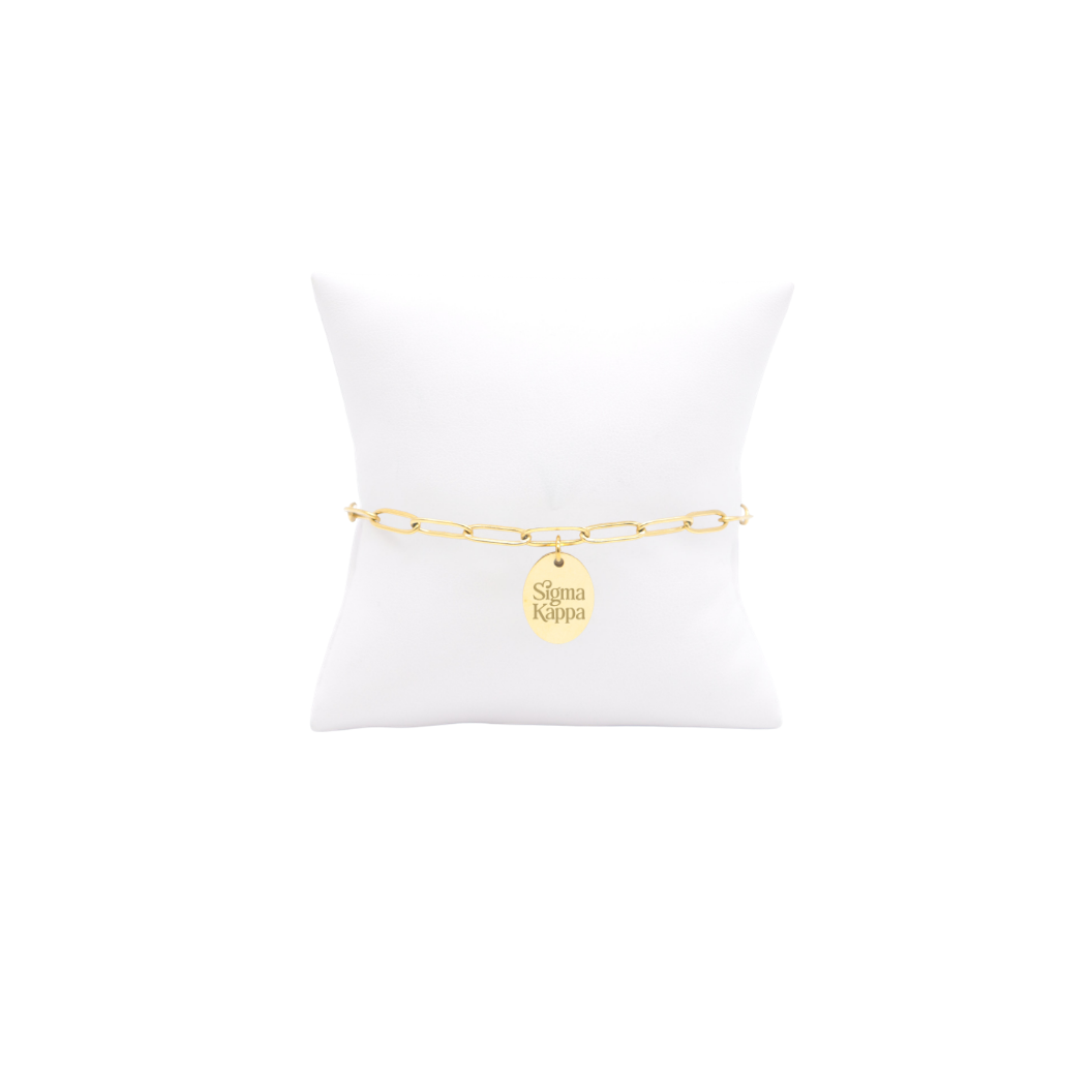 Sigma Kappa Storyline Bracelet with Small Gold Oval Charm | Waterproof, Hypoallergenic & Tarnish Resistant