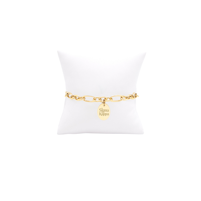 Sigma Kappa Keepsake Bracelet with Small Gold Oval Charm | Waterproof, Hypoallergenic & Tarnish Resistant
