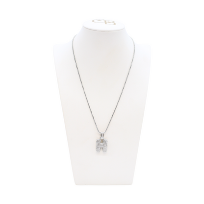 Front view of the Silver Rhinestone Bubble Letter Necklace | Letter H