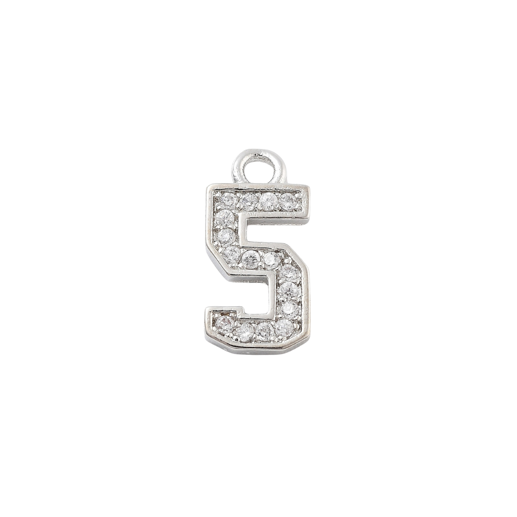 Front view of the Silver Pave Number Charm | Number Charm | Five