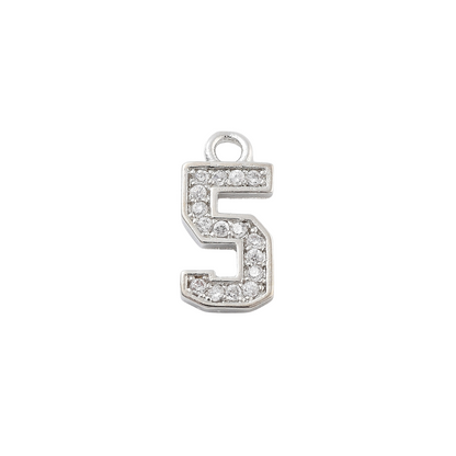 Front view of the Silver Pave Number Charm | Number Charm | Five