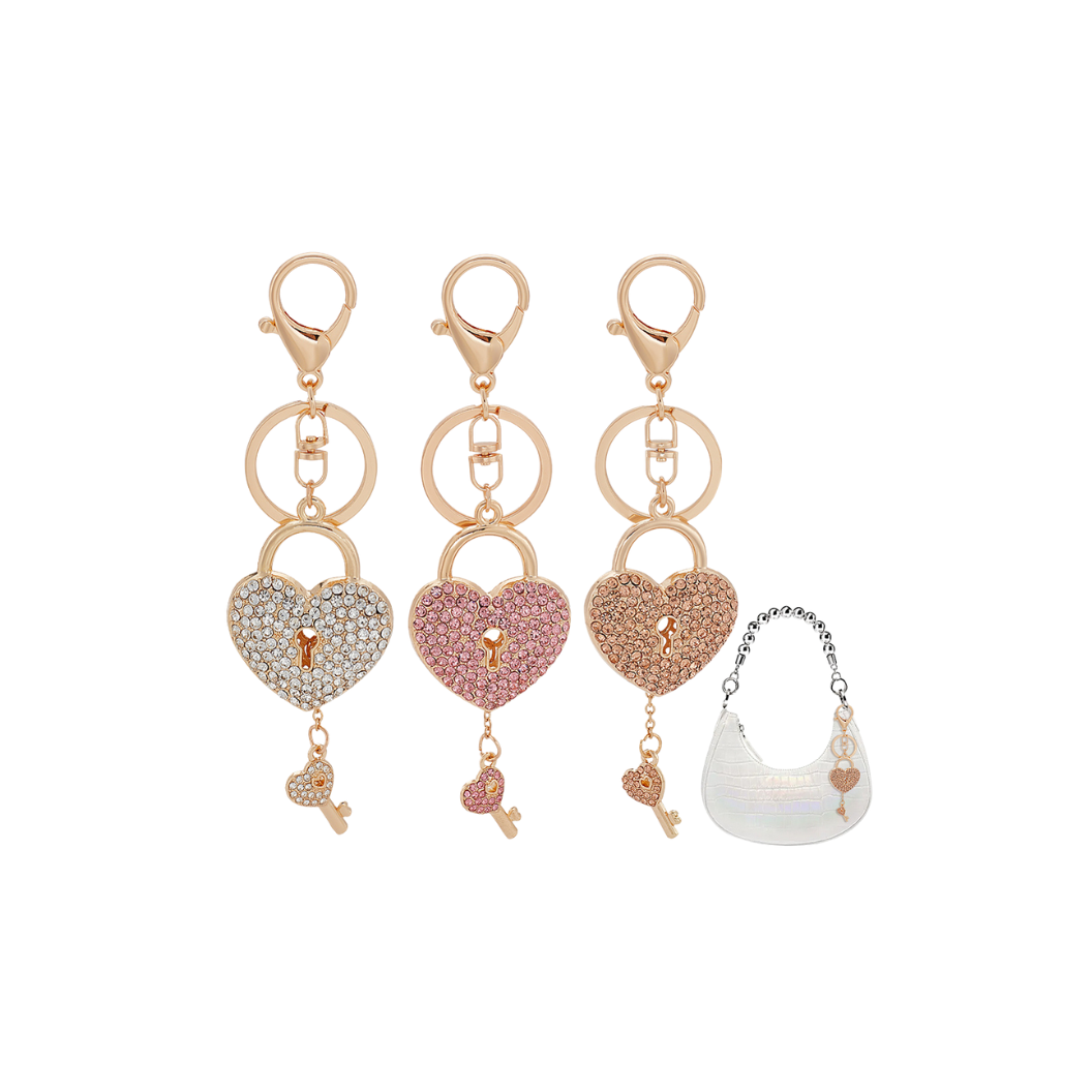 Loop Key Charm Rhinestone Heart Padlock Rhinestone Assorted | Keychain & Purse Charm – The Charm ...
