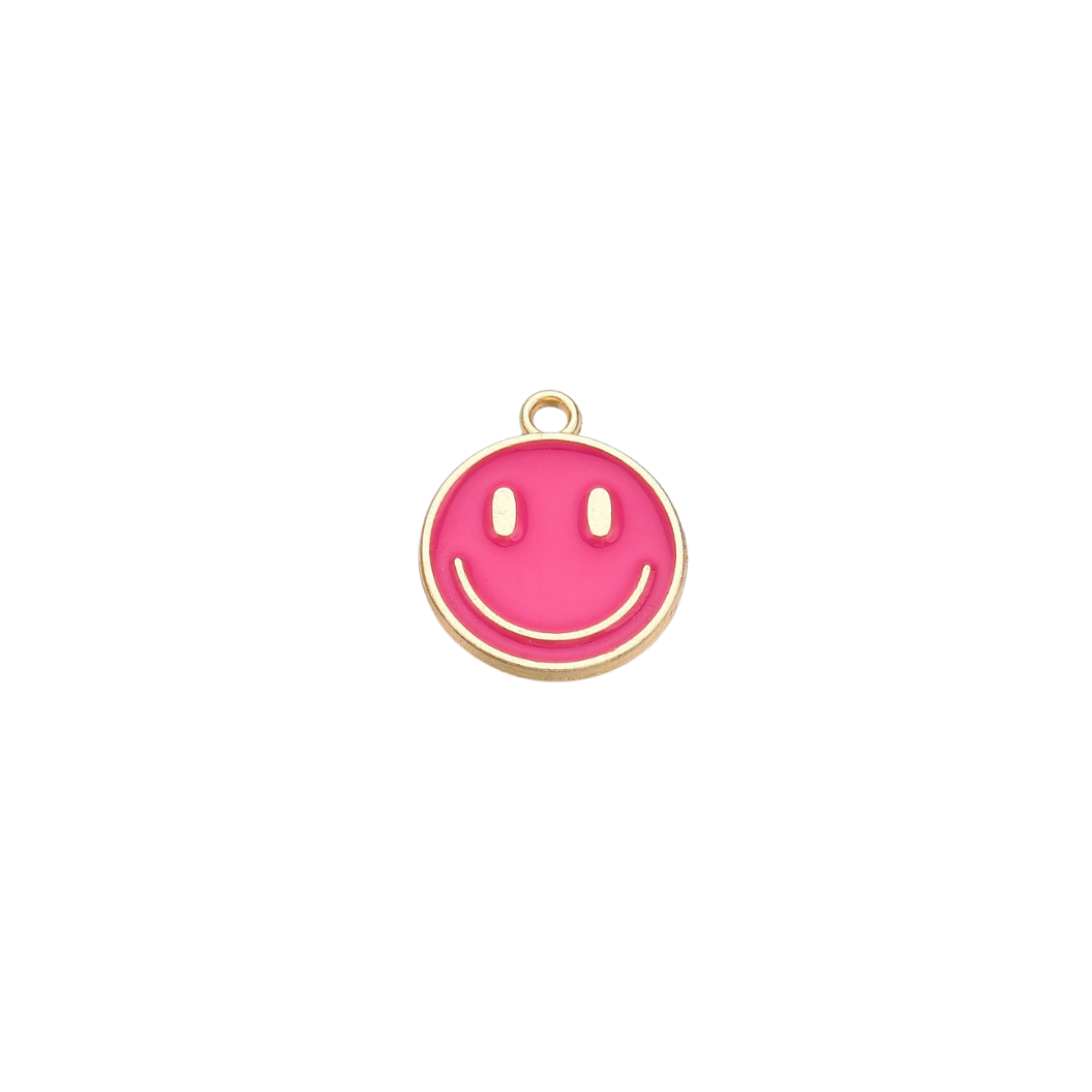 Gold Large Smiley Face Charms | Dark Pink