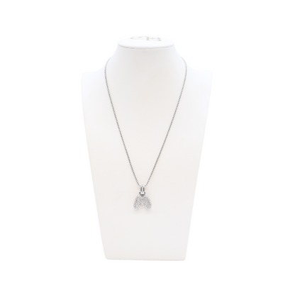 Front view of the Silver Rhinestone Bubble Letter Necklace | Letter M